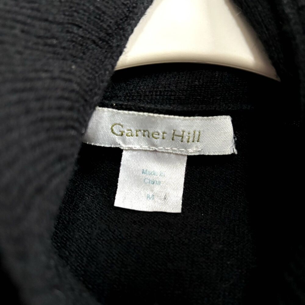 Garnet Hill 100% Merino Wool Cardigan Sweater Women's M Black Ruffle Open Front - Picture 5 of 7